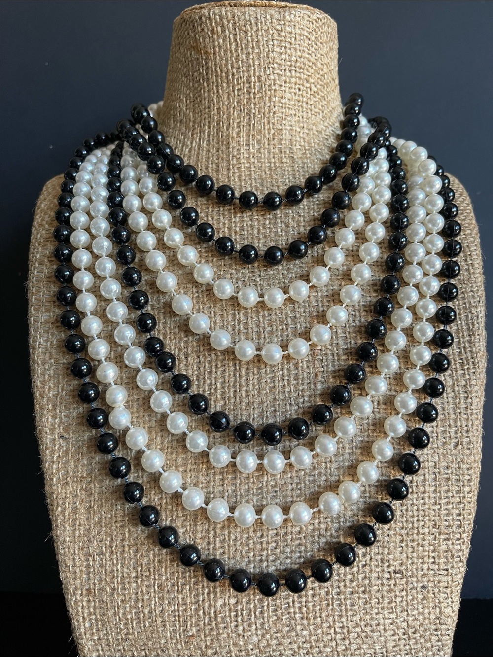 4 Elegant Black and White faux pearl Beaded Necklace